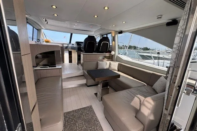 Slide: The Image of Luxurious interior of 2023 Azimut Fly 50 yacht with modern seating and elegant design. - 12