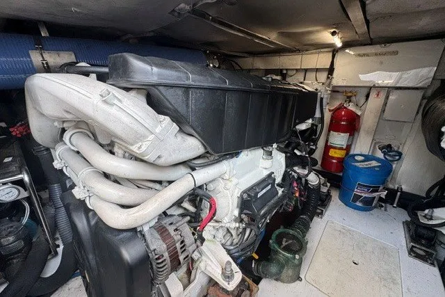 Slide: The Image of Engine room of 2023 Azimut Fly 50 yacht, featuring complex machinery and safety equipment. - 45
