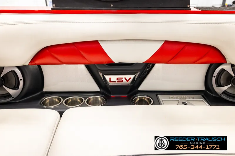 Slide: The Image of Interior of 2017 Malibu Wakesetter 25 LSV boat with speakers and cup holders. - 46