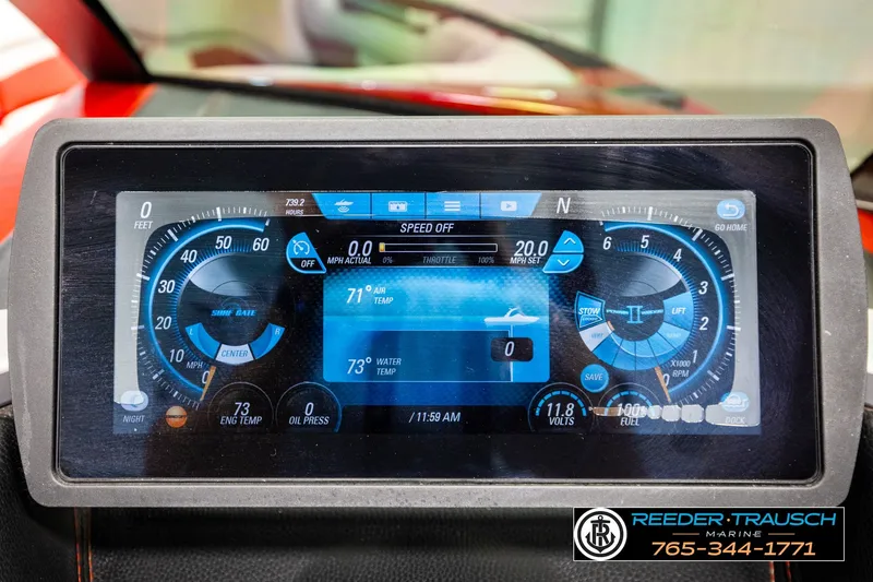 Slide: The Image of Dashboard display of a 2017 Malibu Wakesetter 25 LSV boat with various gauges and controls. - 37