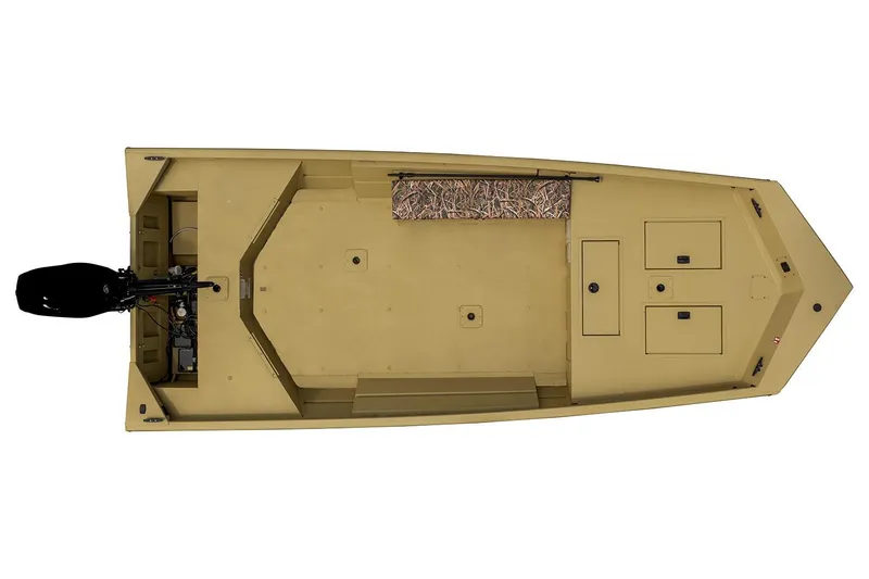 Slide: The Image of Manufacturer Provided Image: 2026 Crestliner 1860 Retriever Deluxe boat, top view, showcasing spacious interior and motor. - 13