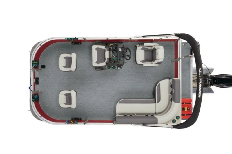 The Image of Top view of 2027 Sun Tracker Bass Buggy 16 XL Select pontoon boat interior layout. - 1