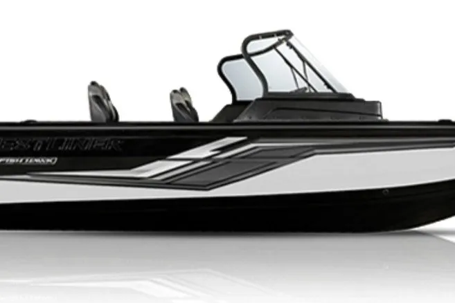 The Image of 2027 Crestliner 1850 Fish Hawk WT boat, sleek black and white design, side view. - 1