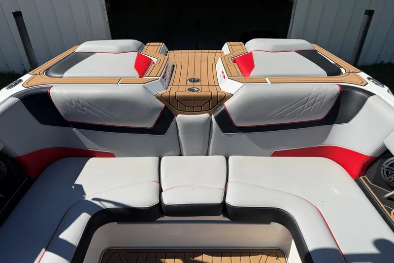 Slide: The Image of 2020 Nautique Super Air Nautique GS20 boat interior with stylish seating and modern design. - 8