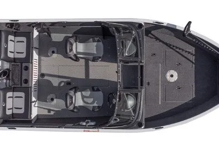 Slide: The Image of 2027 Crestliner 1650 Kodiak WT boat, top view, showcasing seating and deck layout. - 1