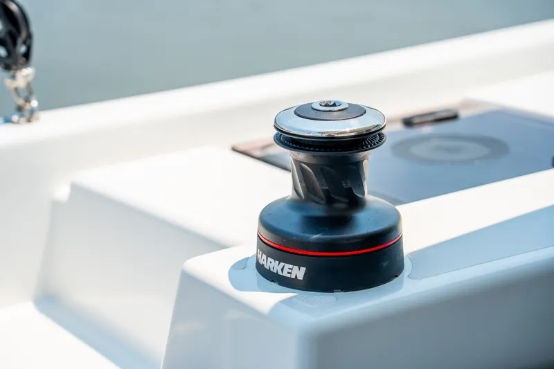 Slide: The Image of Winch on 2026 Lagoon 38 sailboat deck, featuring Harken equipment. - 34