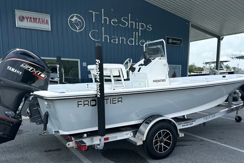 Slide: The Image of 2027 Frontier 180 boat with Yamaha engine at The Ships Chandler dealership. - 2