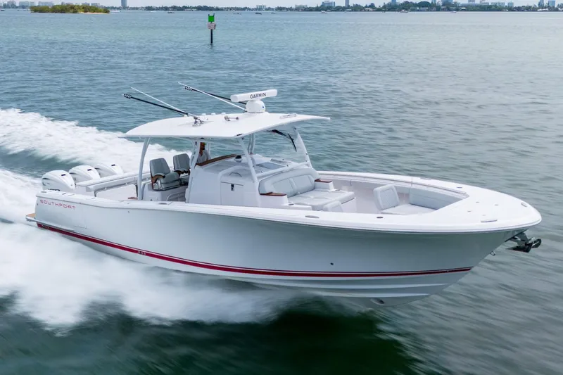 The Image of Manufacturer Provided Image: 2026 Southport 38 FE boat cruising on the water. - 0