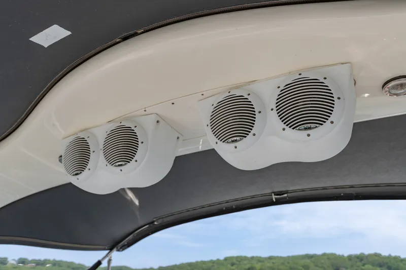 Slide: The Image of Speakers on a 2000 Sea Ray 410 Sundancer boat, mounted under the canopy. - 40