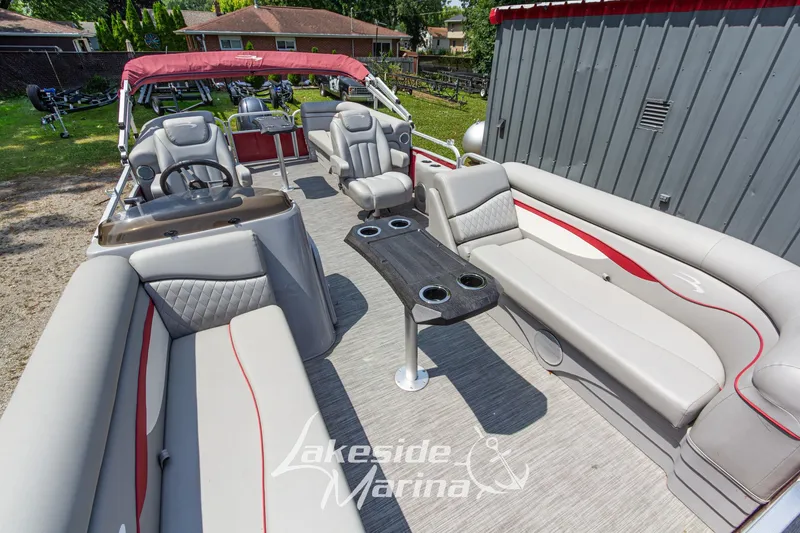 Slide: The Image of 2021 Bennington SV 22 Quad Bench pontoon boat with spacious seating and modern design. - 14