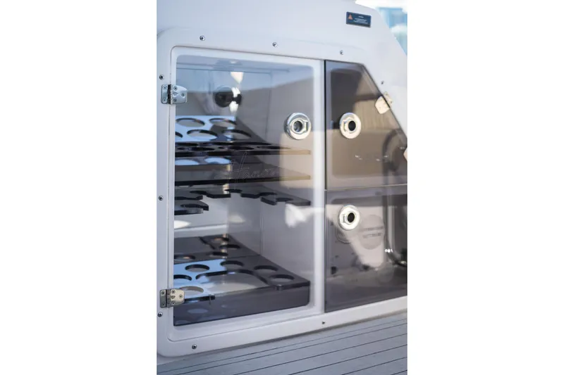 Slide: The Image of Modern Hanover 375 yacht interior with sleek storage compartments, 2026 model. - 26