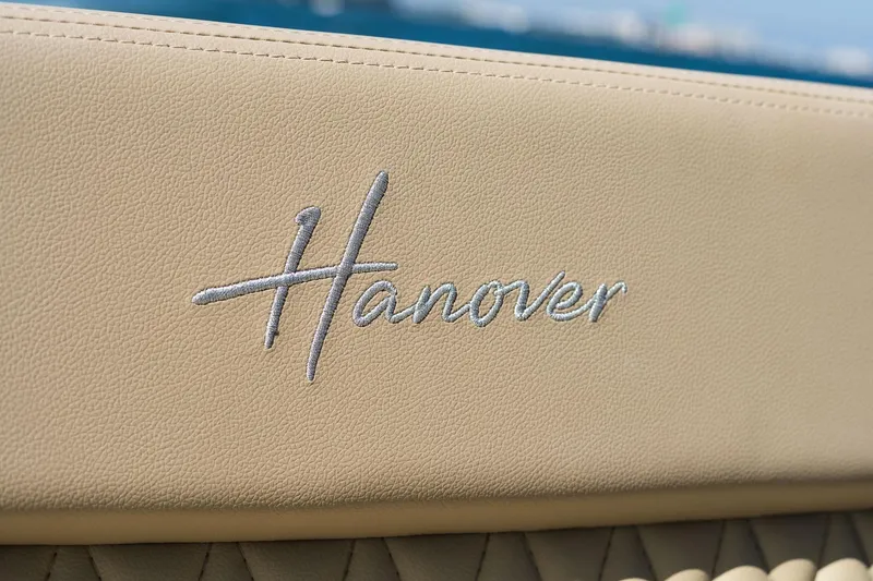 Slide: The Image of Luxurious beige leather interior with "Hanover" embroidery, 2026 Hanover 375 model. - 24