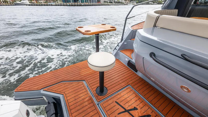 Slide: The Image of Luxurious boat deck with wood finish, 2026 Hanover 415 model. - 32