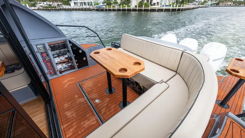 Slide: The Image of Luxurious interior of Hanover 415 yacht, 2026 model, featuring elegant seating area. - 30