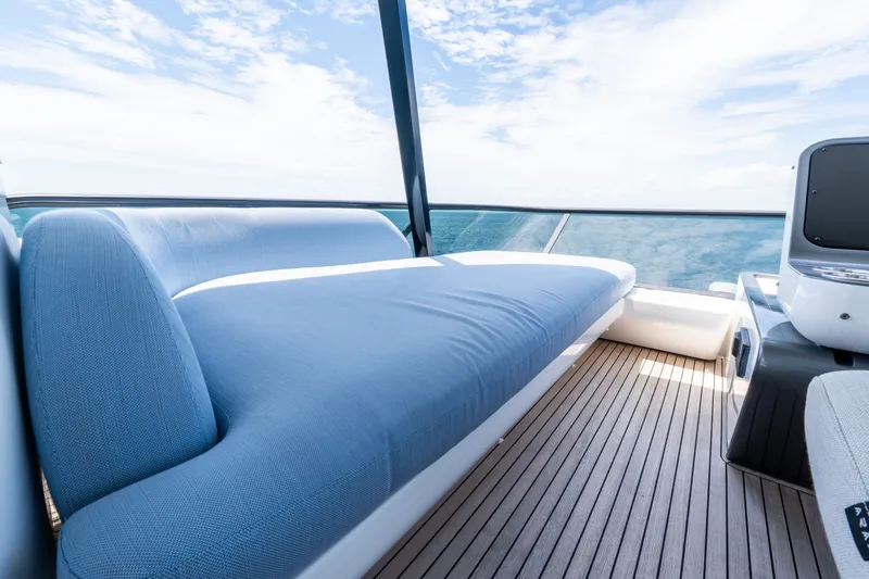Slide: The Image of Luxurious deck seating on 2023 Azimut Fly 68 yacht with ocean view. - 77