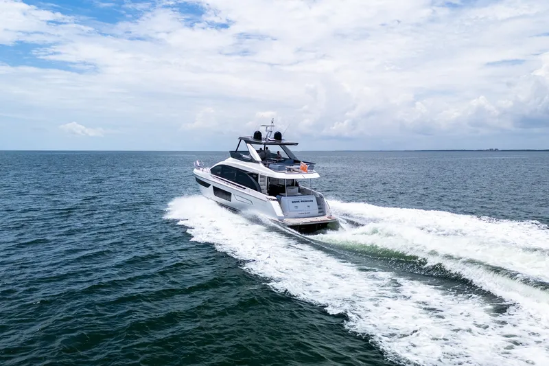 Slide: The Image of Azimut Fly 68 yacht cruising on open sea, 2023 model. - 106