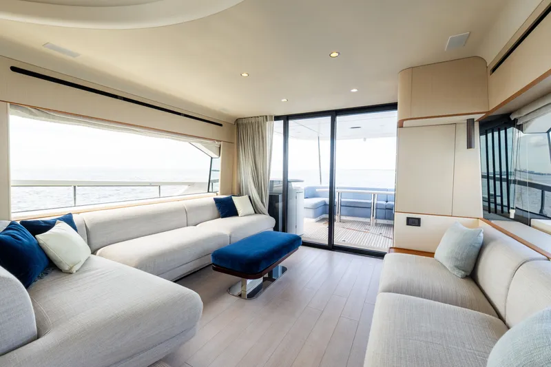 Slide: The Image of Luxurious interior of 2023 Azimut Fly 68 yacht with elegant seating and ocean view. - 66
