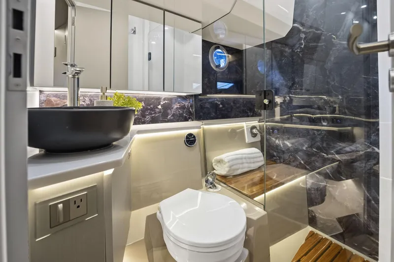 Slide: The Image of Luxurious bathroom in 2026 Hanover 447 yacht with modern fixtures and elegant design. - 53