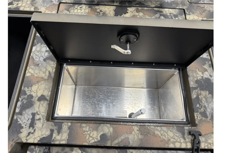 Slide: The Image of Open storage compartment in Thor BH1900CC boat, 2027 model, with camouflage design. - 15