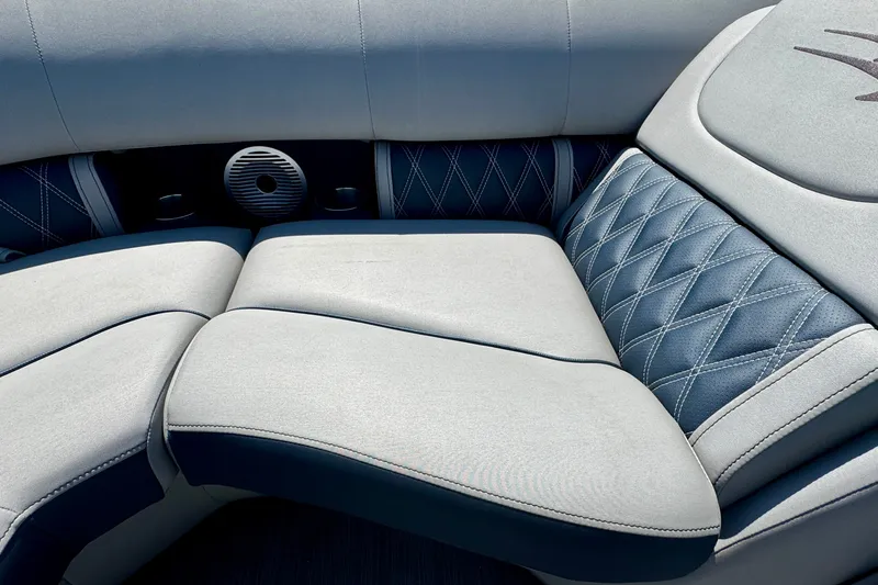 Slide: The Image of Luxurious seating on 2023 Bennington 23 LX STERN RADIUS boat with quilted upholstery. - 23