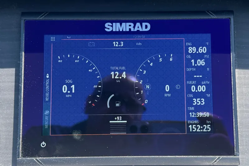 Slide: The Image of Simrad display on 2023 Bennington 23 LX STERN RADIUS showing engine and fuel data. - 14