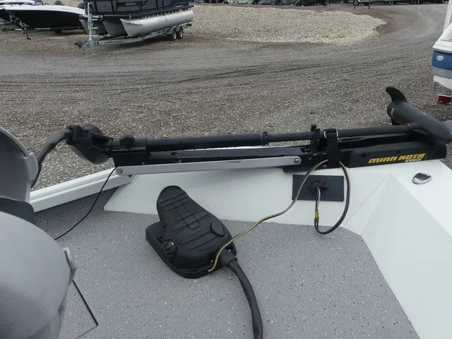 Slide: The Image of The image shows the deck of a 2018 Alumacraft 175 PROWLER with a Minn Kota trolling motor. - 19
