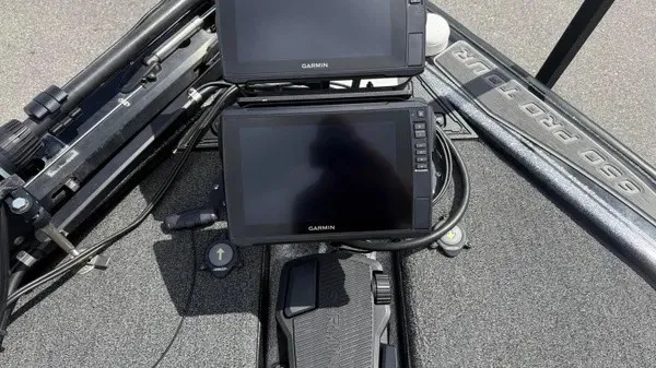 Slide: The Image of The image shows two Garmin screens on a Blazer 625 Pro Elite boat. - 9