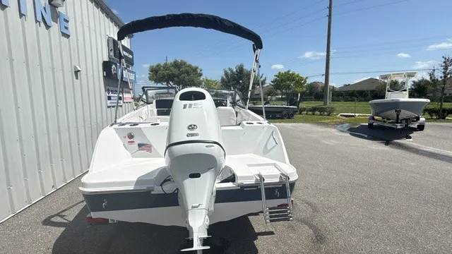 Slide: The Image of The image shows a 2027 Stingray 172 DC boat with an outboard motor, parked in a lot. - 3