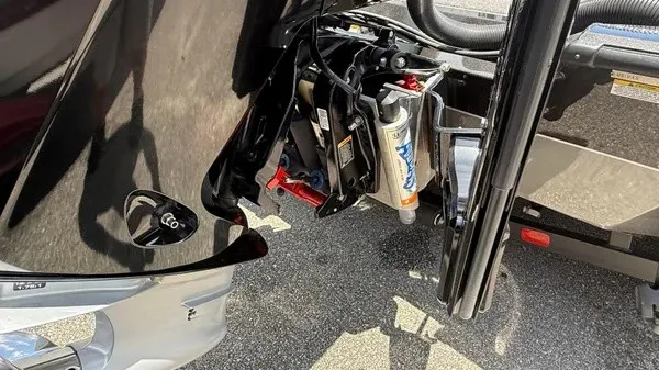 Slide: The Image of Close-up of a 2019 Vexus AVX 2080 boat's engine, showing visible cables and components. - 4