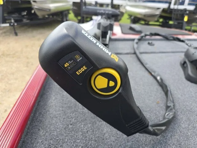 Slide: The Image of Close-up of a Minn Kota Edge trolling motor on a Tracker Bass Tracker Classic XL boat. - 20