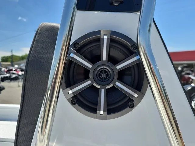 Slide: The Image of A speaker is integrated into a shiny metal mount on a boat. - 37