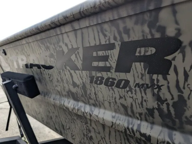 Slide: The Image of Close-up of the Tracker Grizzly 1860 CC with camouflage pattern and model name on the side. - 10