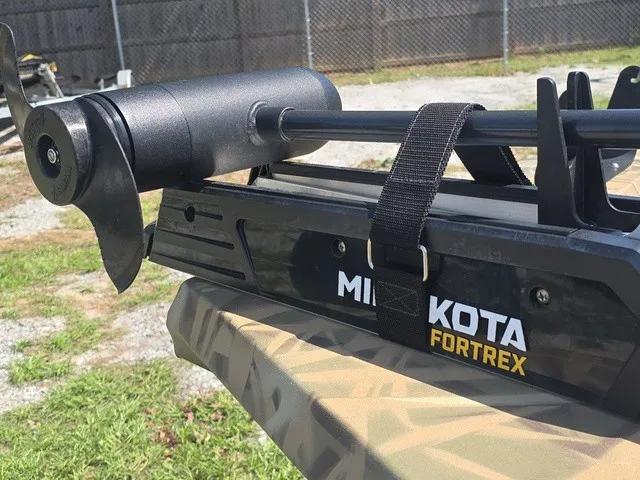 Slide: The Image of Close-up of a Minn Kota Fortrex trolling motor on a Lowe RX1760 boat. - 12