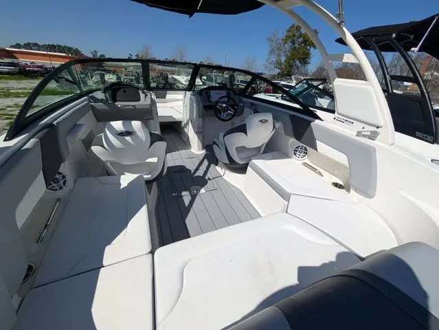 Slide: The Image of The image shows the cockpit of a Chaparral 23 SSi boat with white seating and gray flooring. - 15