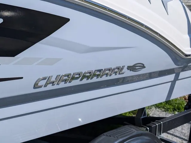 Slide: The Image of Close-up of the Chaparral 23 SSi boat hull with shiny logo. - 10