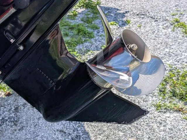 Slide: The Image of Close-up of a shiny propeller on a boat. - 14