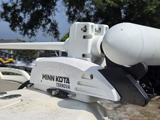 Slide: The Image of Close-up of a Minn Kota Terrova trolling motor on a boat. - 10