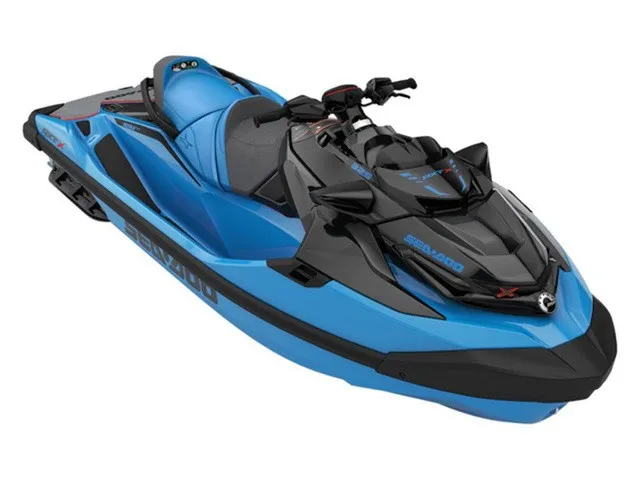 The Image of A blue and black Sea-Doo RXT-X jet ski from 2026 with a sporty design and ergonomic seating. - 1