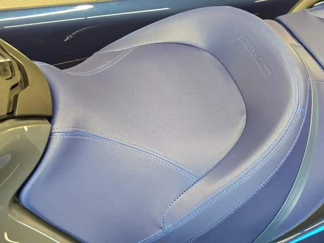 Slide: The Image of Close-up of a blue Sea-Doo GTX 170 seat with embossed logo. - 17