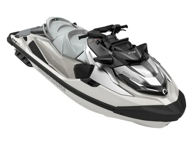 The Image of A modern Sea-Doo GTX jet ski in silver and black with two seats and a sporty design. - 1