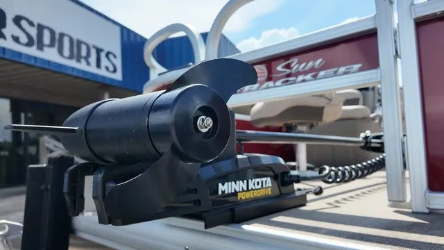 Slide: The Image of Close-up of a Minn Kota PowerDrive motor on a Sun Tracker Bass Buggy 16 XL Select. - 8