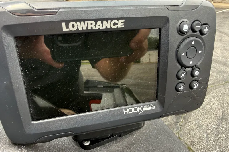 Slide: The Image of Lowrance Hook Reveal 5SS fish finder on 2024 Tracker Pro Team 175 TF boat. - 9