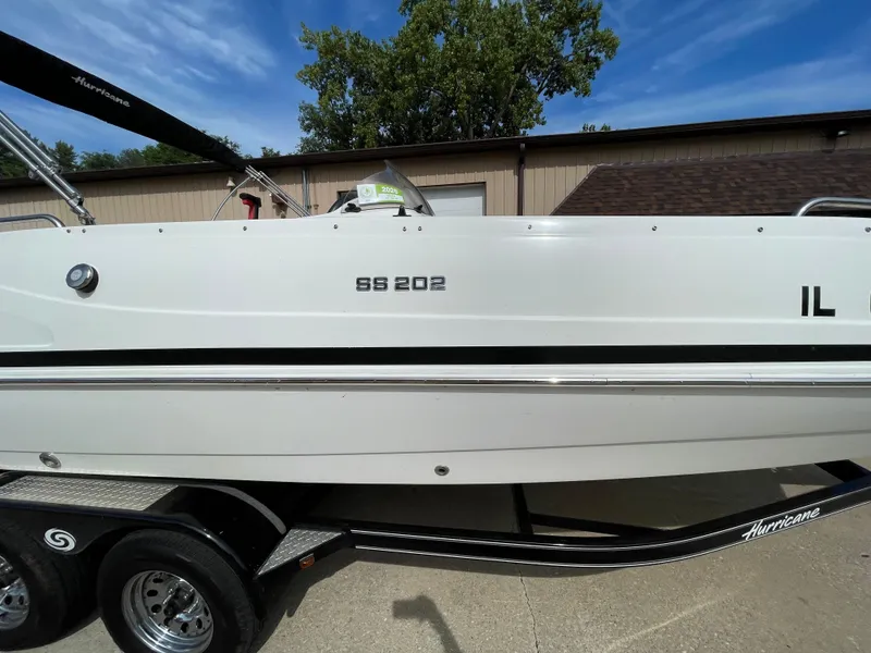 The Image of A 2018 Hurricane SS202 boat on a trailer in front of a building. - 1