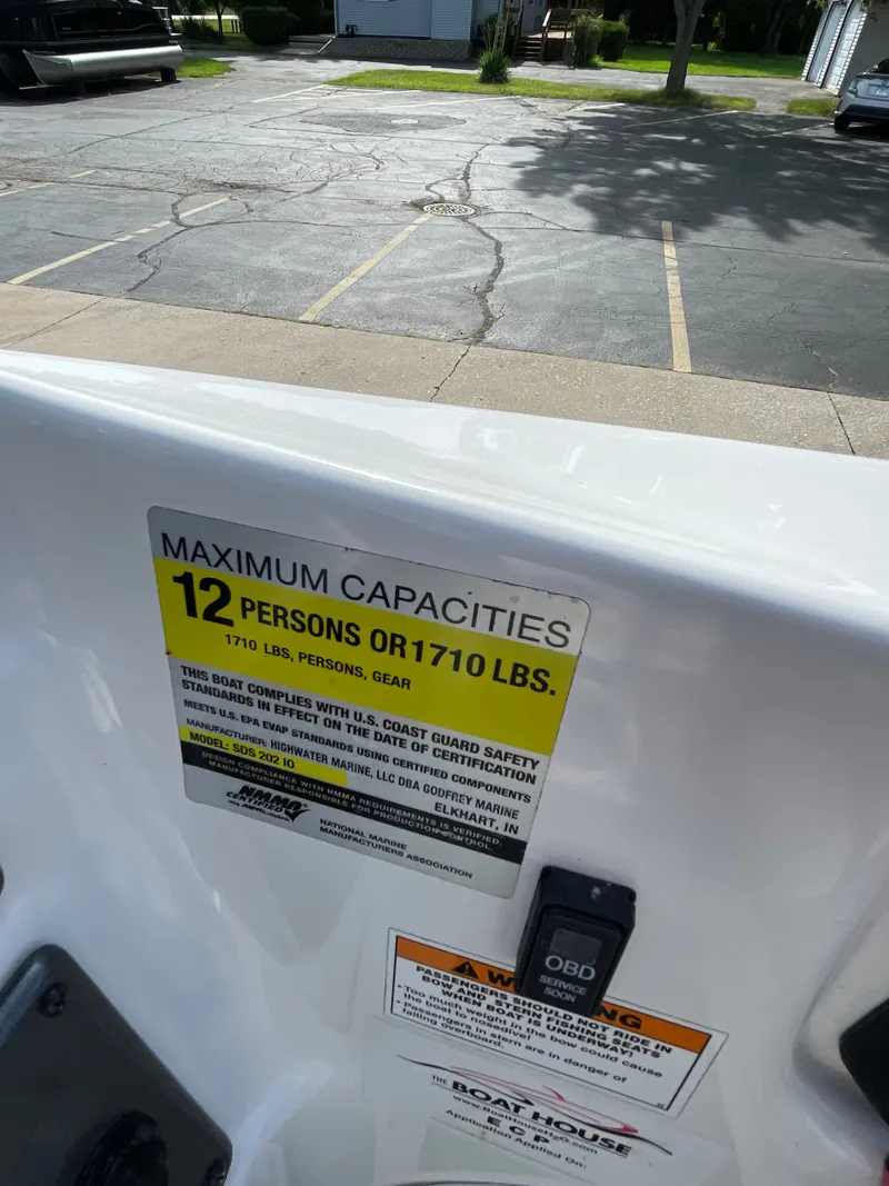 Slide: The Image of A sign on a boat shows the maximum capacity of 12 persons or 1710 pounds. - 20