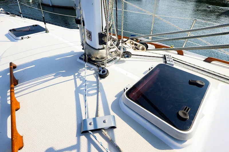 Slide: The Image of Deck of 1988 Tartan 34-2 sailboat with rigging and hatch details. - 22