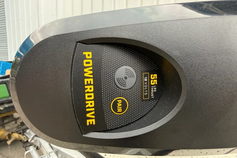Slide: The Image of PowerDrive motor with 55 lbs thrust, 12 volts, on 2016 Xpress H18 Bay boat. - 15