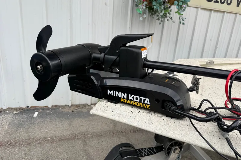 Slide: The Image of Minn Kota PowerDrive motor on 2016 Xpress H18 Bay boat, mounted on a white surface. - 17
