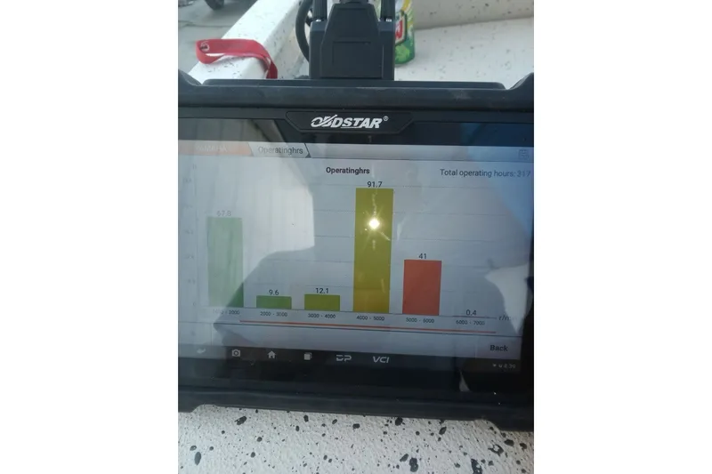 Slide: The Image of Diagnostic screen displaying operating hours for a 2016 Xpress H18 Bay boat. - 6