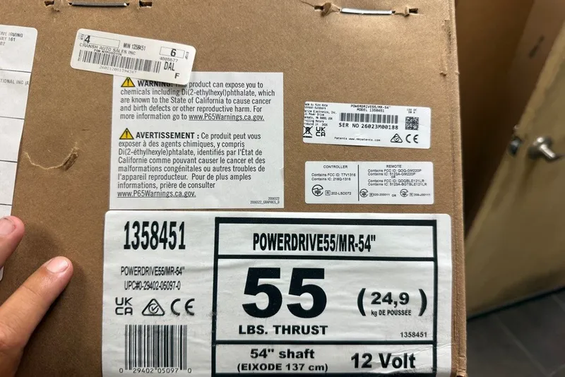 Slide: The Image of Label on a box showing PowerDrive motor specifications and California chemical warning. - 16