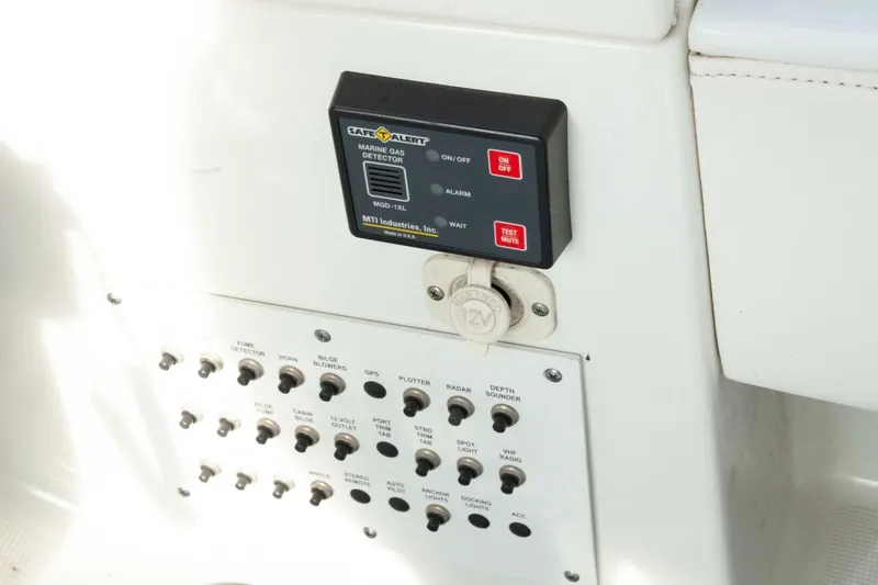 Slide: The Image of A control panel with switches and a gas detector in a boat. - 23